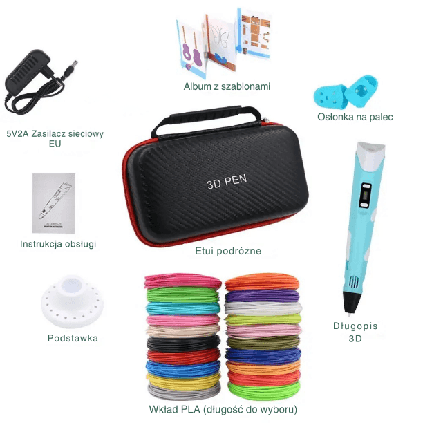 Długopis 3D z wkładem PLA, zestaw podróżny 🎁